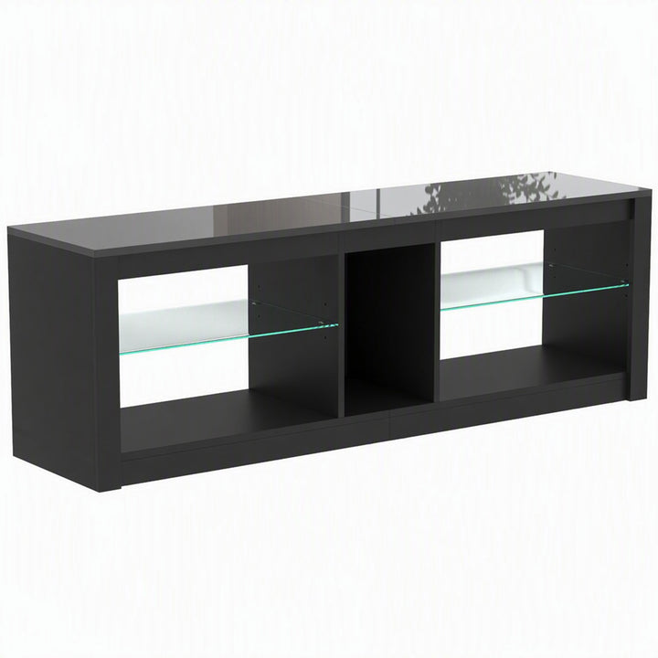 TV Stand Cabinet with LED Lights and Remote Control for TVs up to 65", Entertainment Centre with Storage Shelves and Compartment - Black