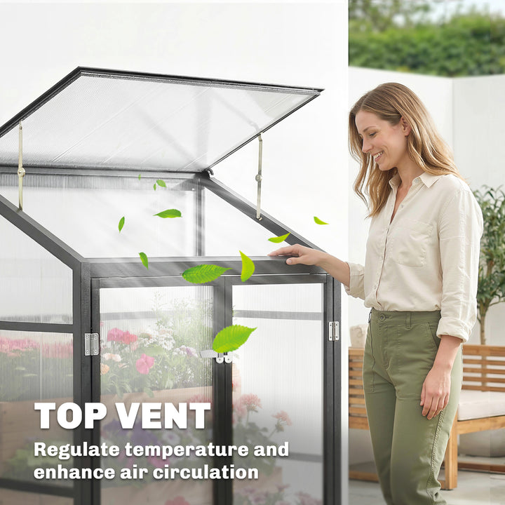 Polycarbonate Greenhouse with Hinged Door, Top Vent, Lean-to Green Hou