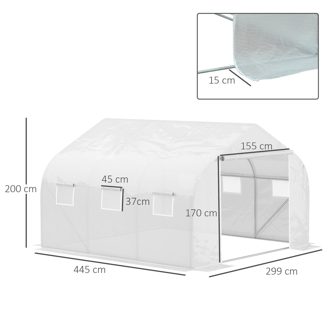 Walk-In Tunnel Greenhouse with Replacement Cover, Outdoor Growhouse with PE Cover, Roll Up Door and 6 Windows, 4.5 x 3 x 2 m, White