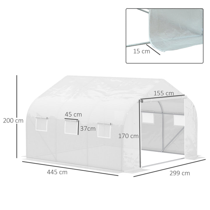 Walk-In Tunnel Greenhouse with Replacement Cover, Outdoor Growhouse with PE Cover, Roll Up Door and 6 Windows, 4.5 x 3 x 2 m, White