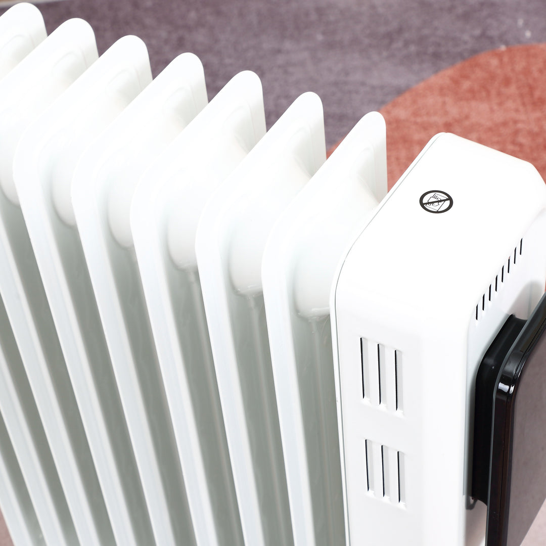 2000W Oil Filled Radiator, 9 Fin Portable Electric Heater with LED Display, 24H Timer, 3 Heat Settings, Adjustable Thermostat, Safety Cut off, Remote Control, White