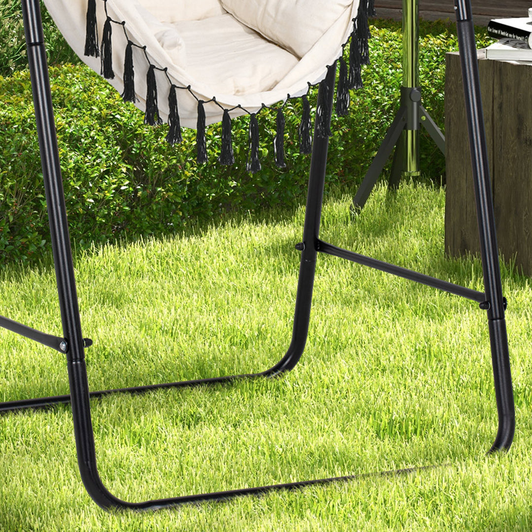 Hammock Chair with Stand, Hammock Swing Chair with Cushion, Cream White