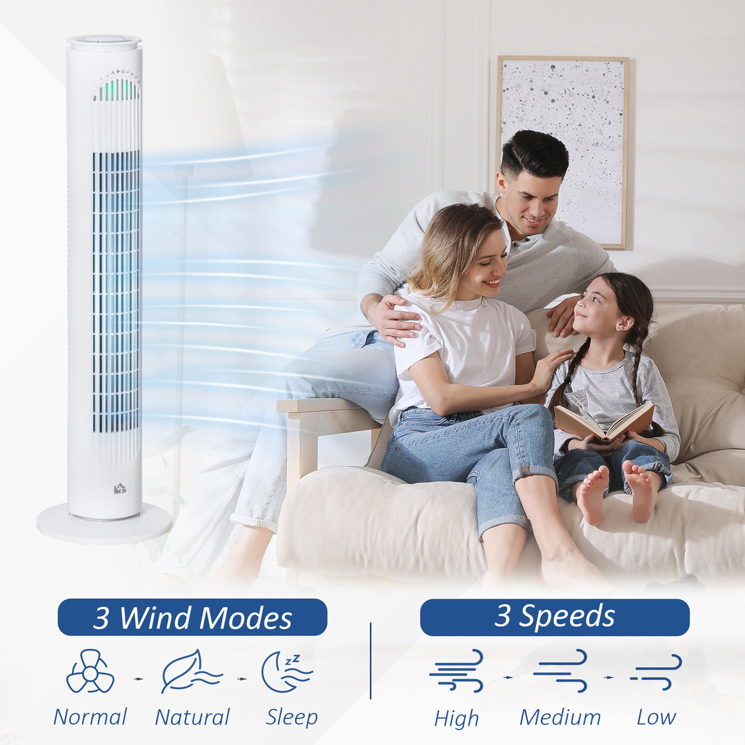 30'' Freestanding Tower Fan, 3 Speed 3 Mode, 10h Timer, 70 Degree Oscillation, LED Light, 5M Remote Controller, White