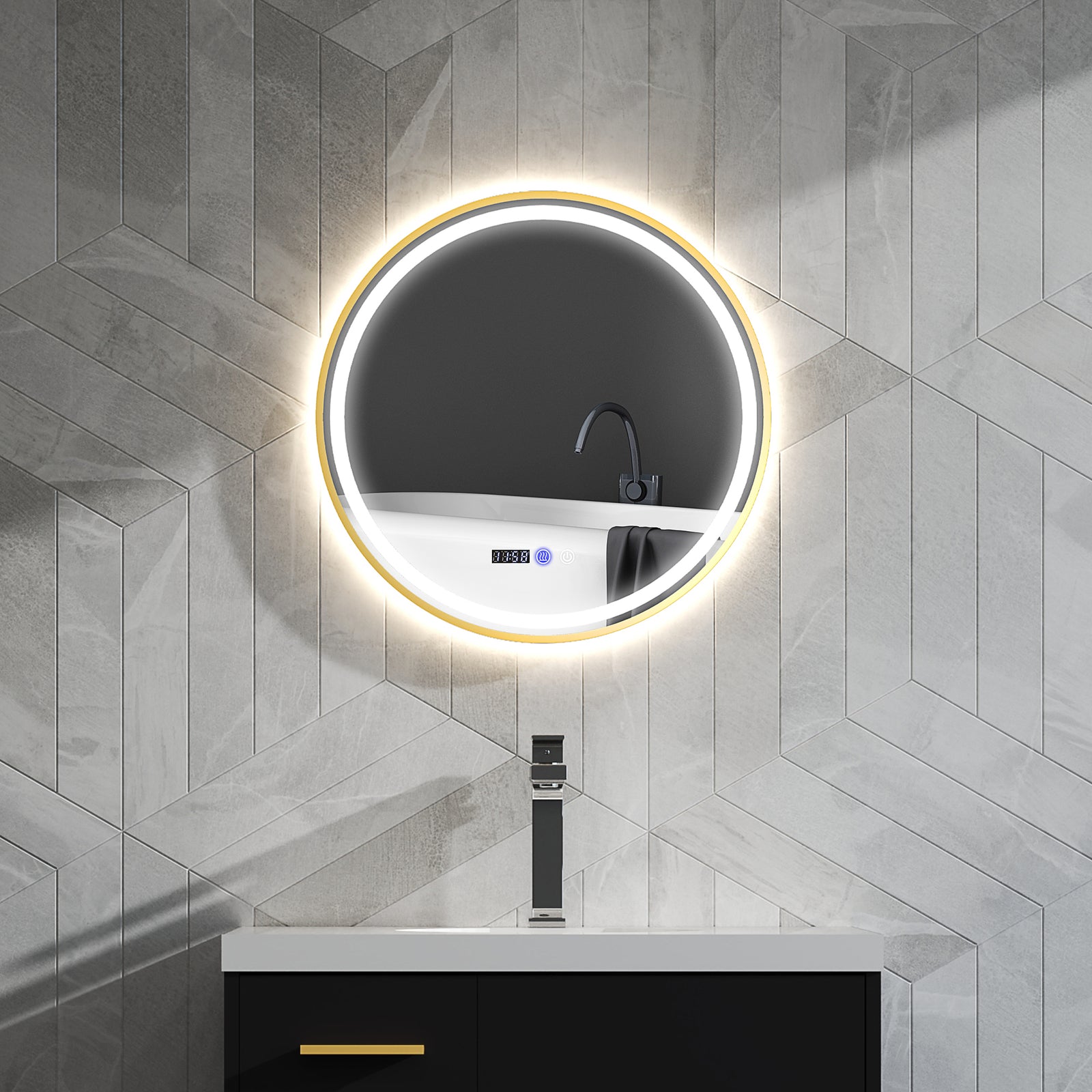 60cm Anti-Fog LED Bathroom Mirror - Gold Tone