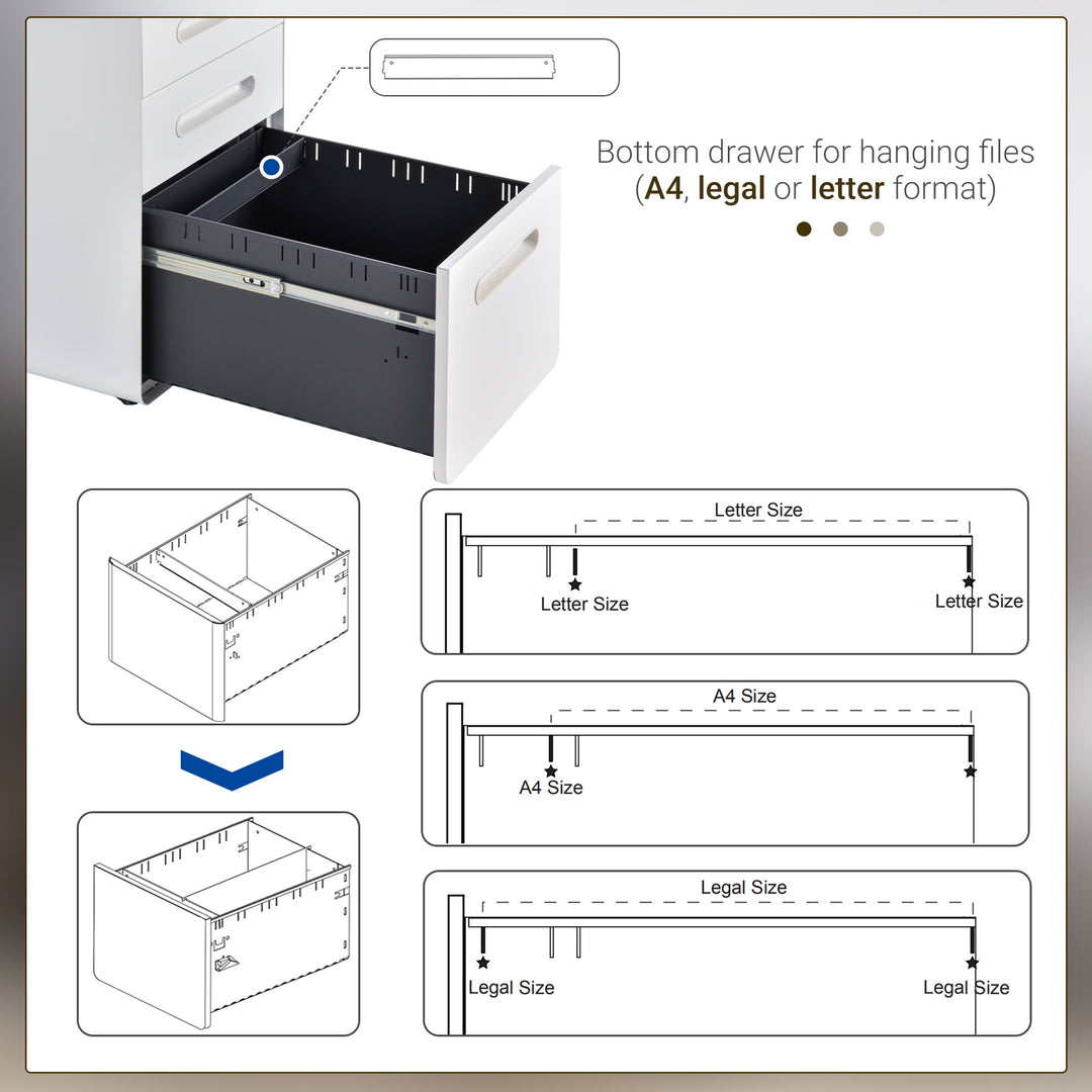 MCL Lockable File Cabinet with 3 Drawers, Vertical Office Drawer for A4, Letter, Legal Size, Anti-tilt Design, Pre-Assembled Body, White