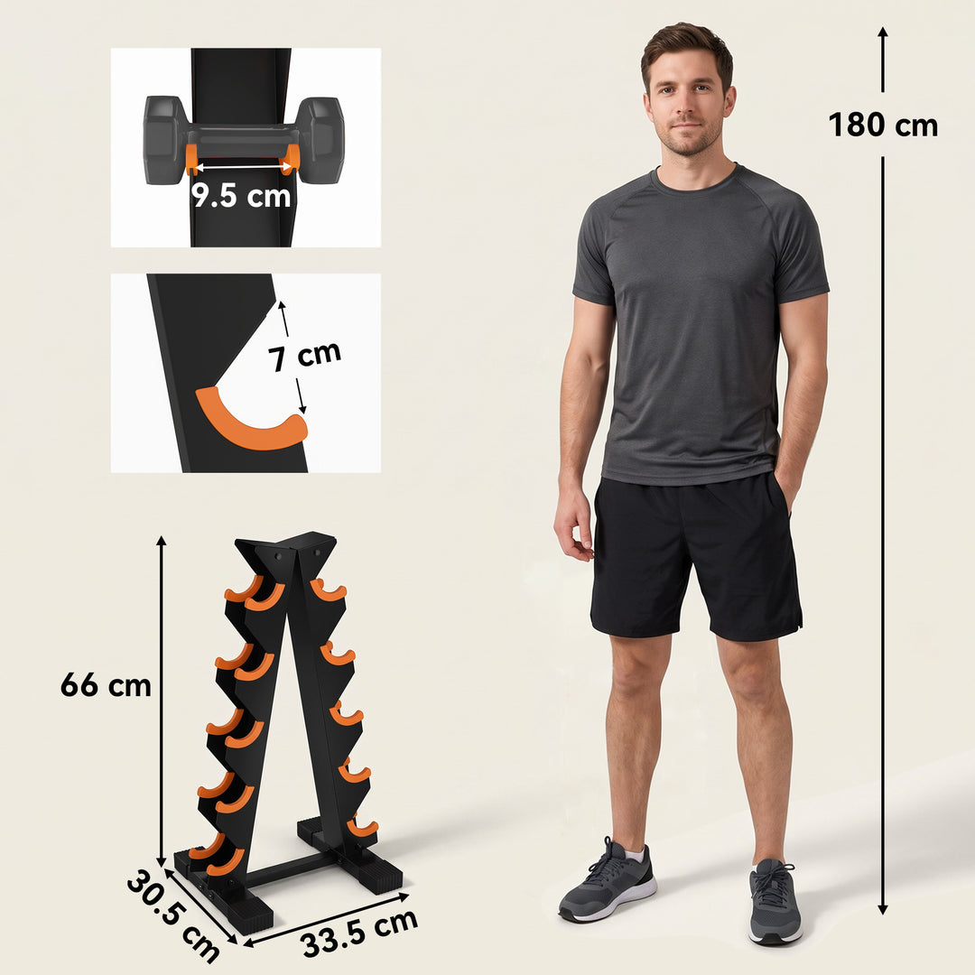 5-Tier Dumbbell Rack, A-Frame Weight Stand with Protective Washers - view 3
