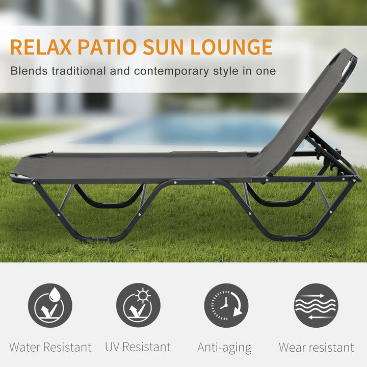 Sun Lounger Relaxed Recliner with 5-Position Adjustable Backrest Aluminium Frame for Pool, Sun Bathing, Grey