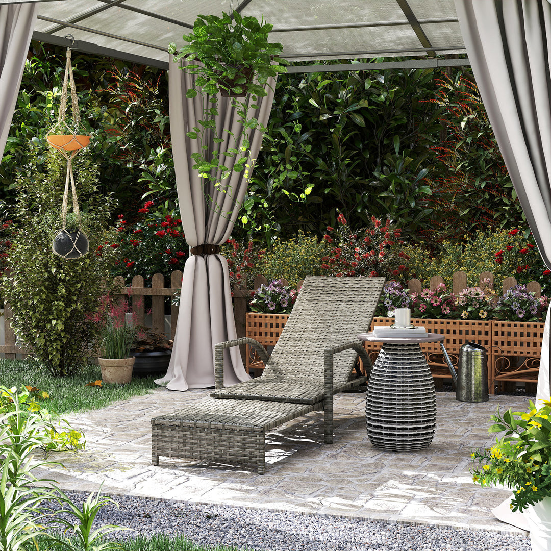 Reclining Rattan Lounger, with Extending Footrest - Grey