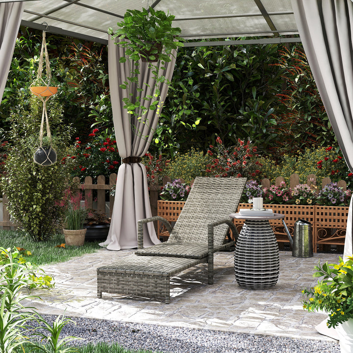 Reclining Rattan Lounger, with Extending Footrest - Grey