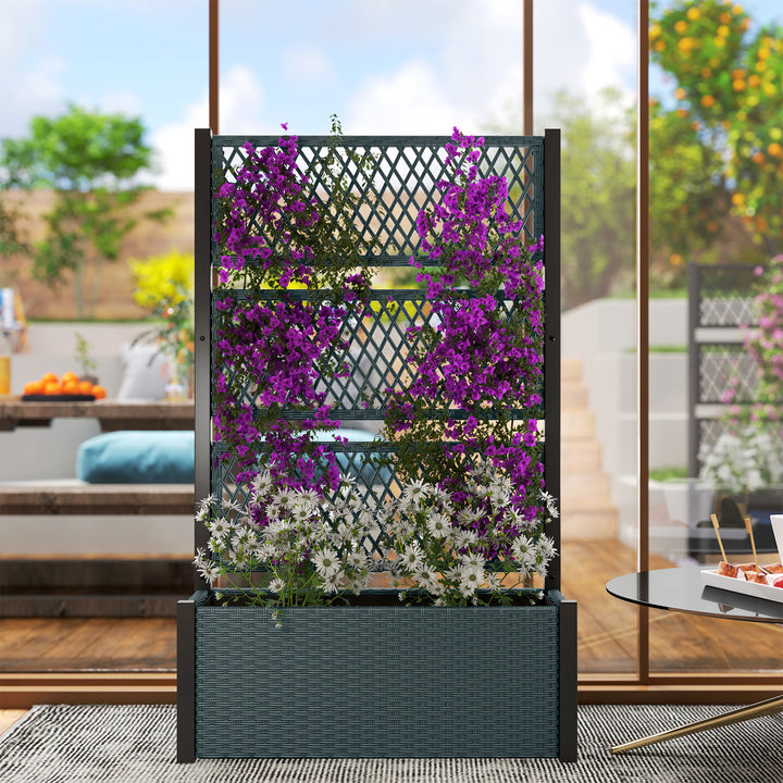 Garden Planter Box with Trellis, Liner for Climbing Plants, Vegetables, Flowers, 90 x 35 x 148 cm, Charcoal Grey