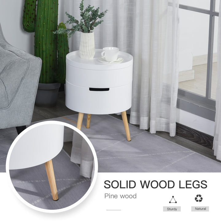 3-Tier Coffee Table, Round End Table with 2 Hidden Compartments and Detachable Tray, Side Table with Storage for Living Room, White