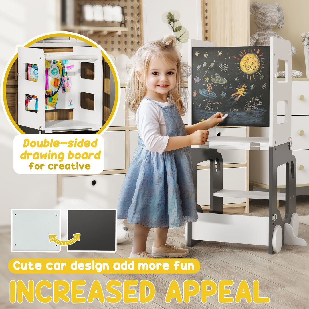 Toddler Step Stool, 4 in 1 Standing Tower, Foldable Toddler Step with Safety Rail, for Kitchen, Bathroom