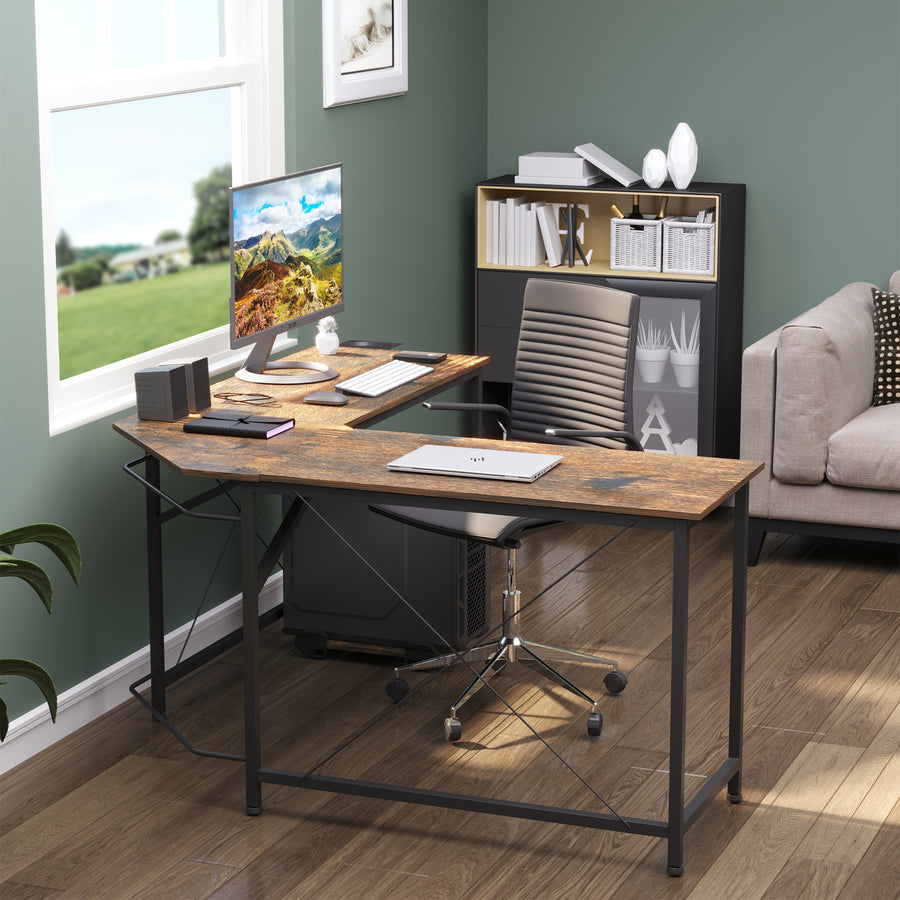 L-Shaped Desk, Gaming Desk, 150 x 150 x 75 cm, Corner Computer Desk for Study, Home Office, Bedroom, Rustic Brown
