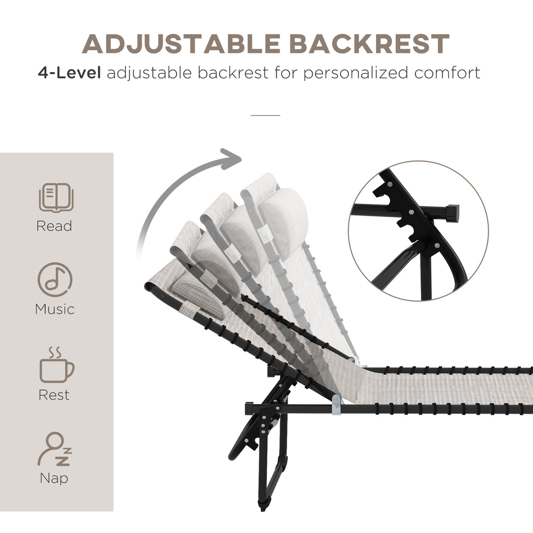 MCL Foldable Sun Lounger, Outdoor 4 Level Adjustable Backrest Reclining Chaise Chair, Steel Frame Recliner Chair for Camping, Hiking, Cream White