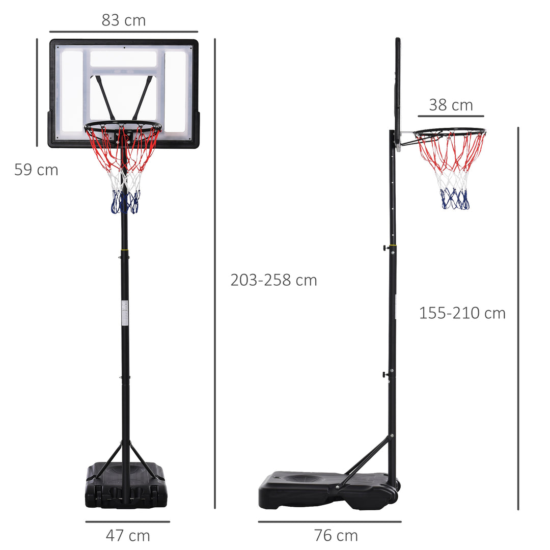 HOMCOM Height Adjustable Basketball Hoop and Stand, Free Standing Basketball Hoop System with Fillable Base and Wheels, for Teens Junior  | Aosom UK