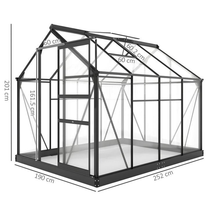 MCL 6 x 8ft Polycarbonate Greenhouse, Large Walk-In Green House with Slide Door and Window, Garden Plants Grow House with Aluminium Frame and Foundation, Grey