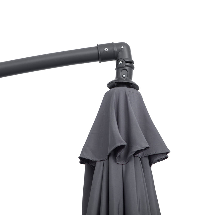 3(m) Garden Parasol Sun Shade Patio Banana Hanging Umbrella Cantilever with Crank Handle and Cross Base Grey