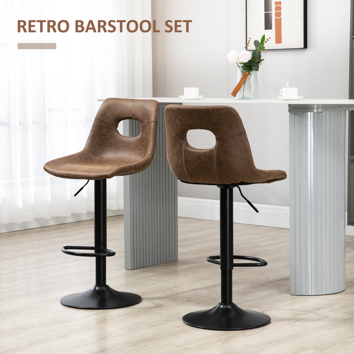 Bar Stools Set of 2, Adjustable Breakfast Dining Stools with Backrest, Footrest, Microfiber Cloth Kithchen Island Counter, Brown