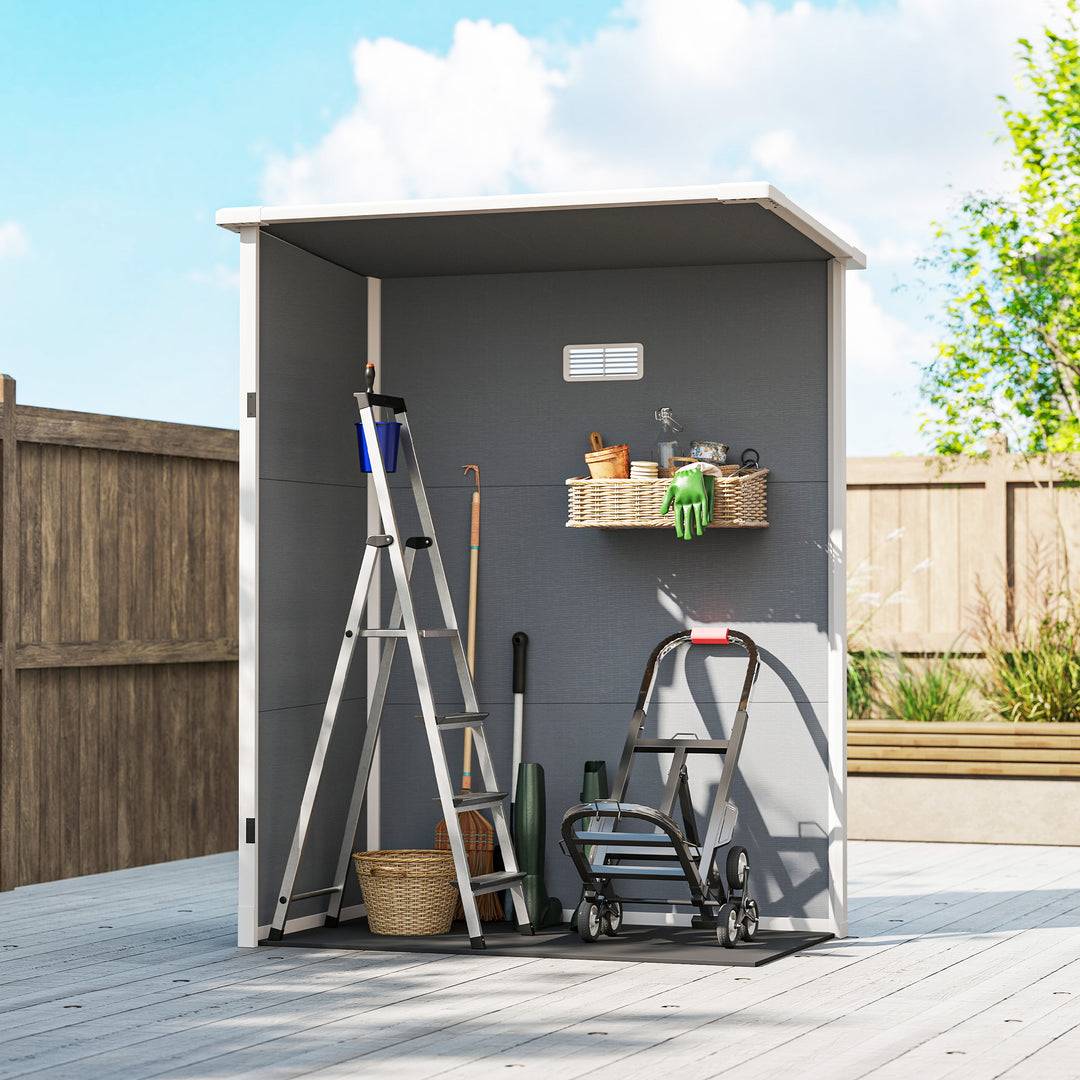 5' x 3' Garden Shed with Floor, Outdoor Storage Shed with Lockable Door, Window and Vent for Garden, Patio, Grey