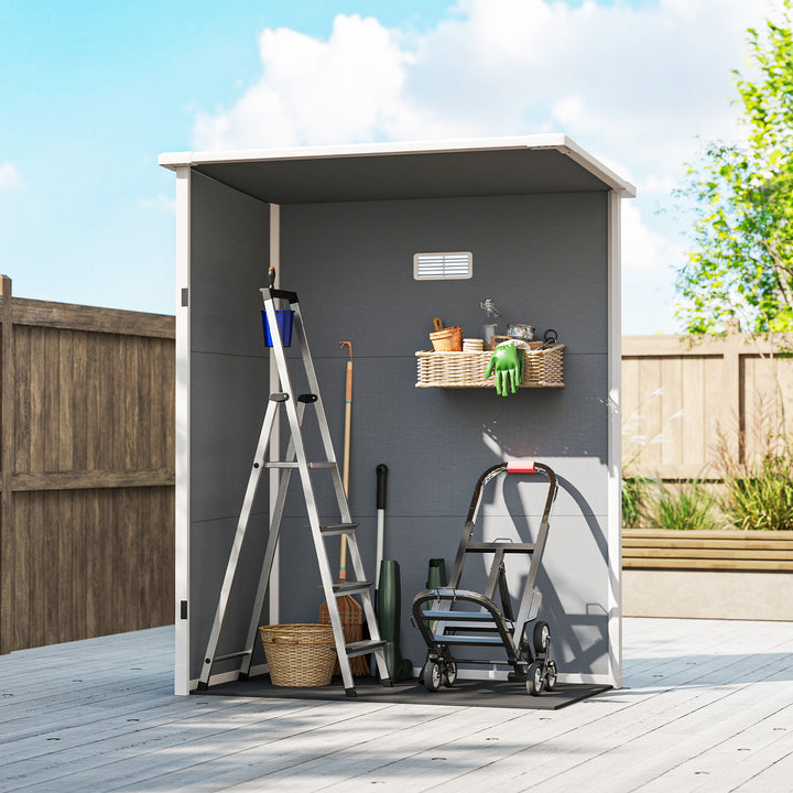 5' x 3' Garden Shed with Floor, Outdoor Storage Shed with Lockable Door, Window and Vent for Garden, Patio, Grey