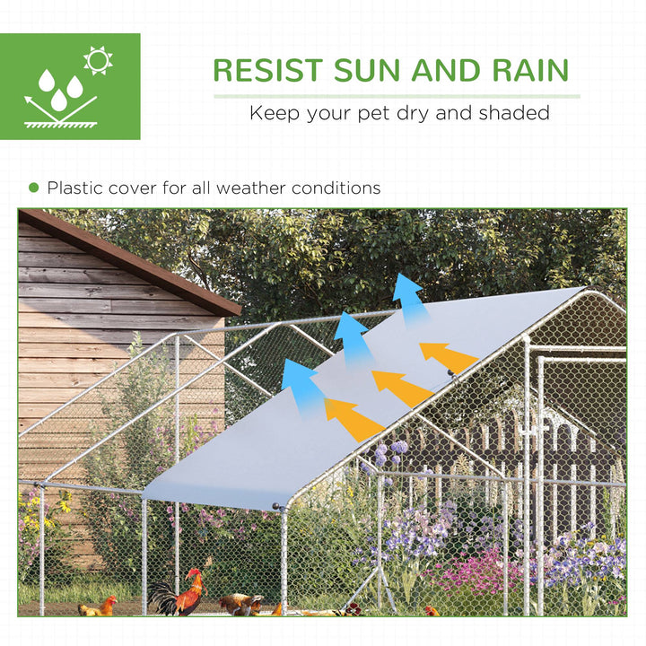Large Hen Coop, Galvanised Walk In Chicken Run with Cover, 6 x 3 x 2m, Silver
