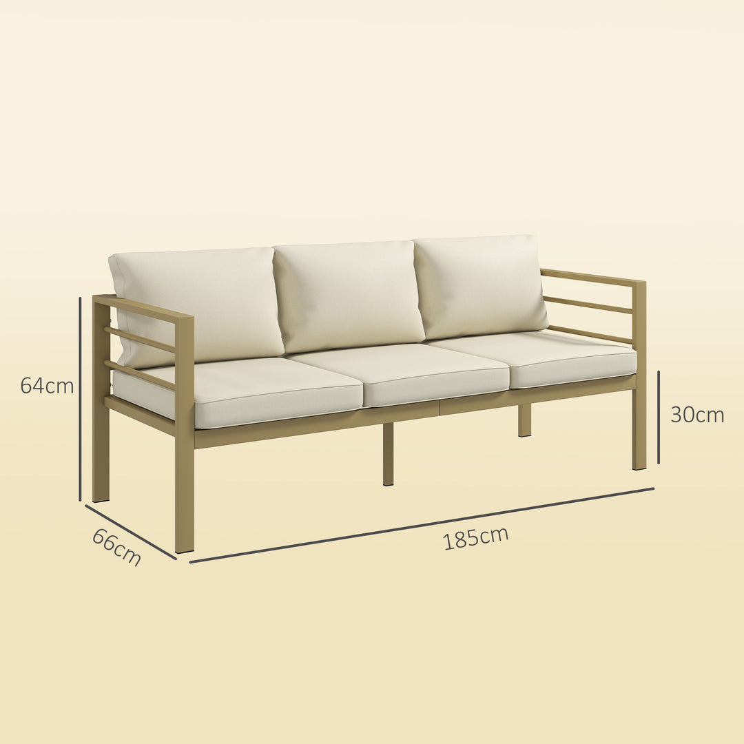 Garden Bench with Cushions, 3-Seater Sofa with Backrest, Armrest and B
