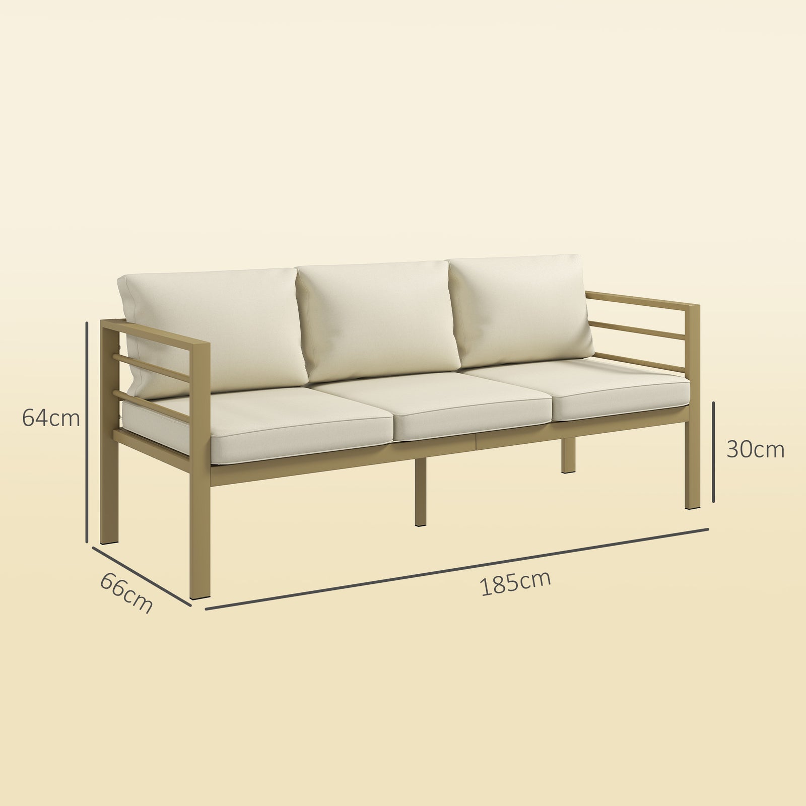 Garden Bench with Cushions, 3-Seater Sofa with Backrest, Armrest and B