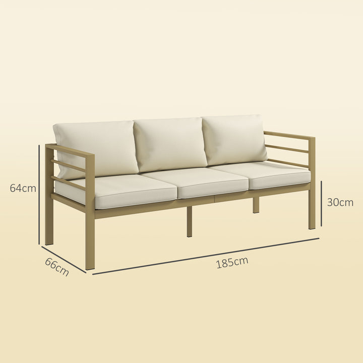Garden Bench with Cushions, 3-Seater Sofa with Backrest, Armrest and B