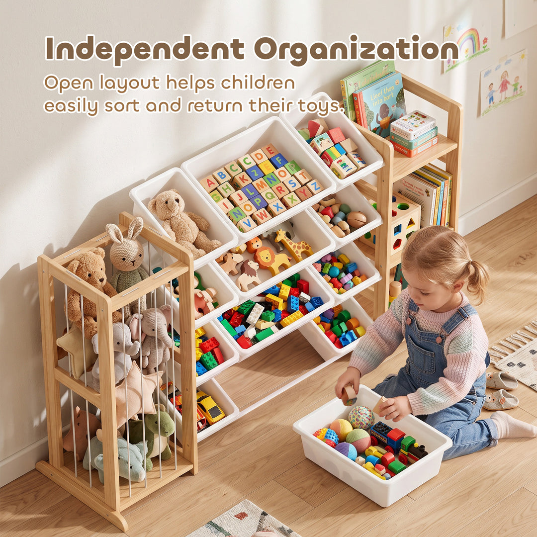 Wooden Toy Storage Unit with Stuffed Animal Storage, Bookshelf and 12 - view 6