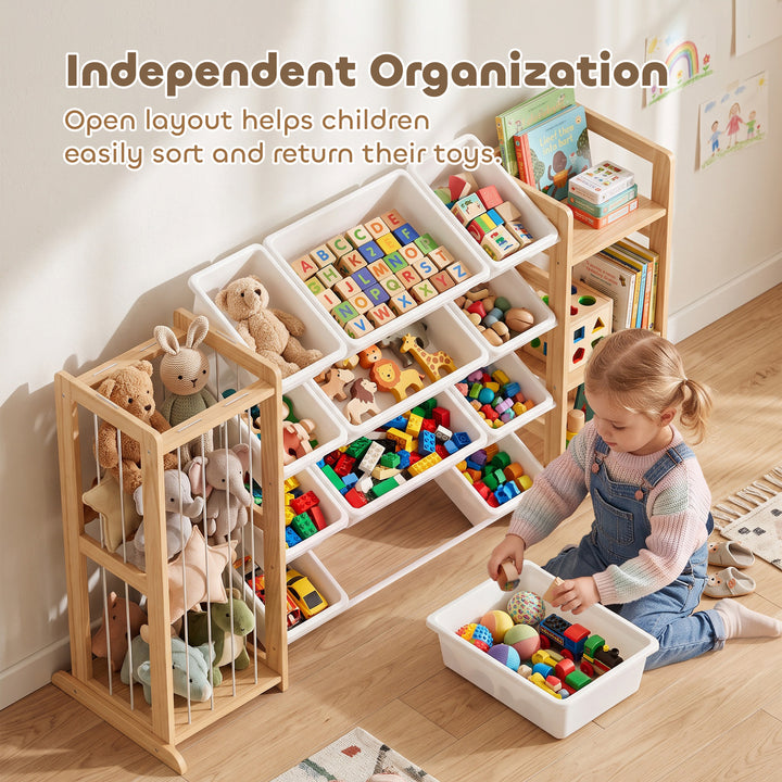 Wooden Toy Storage Unit with Stuffed Animal Storage, Bookshelf and 12 - view 6