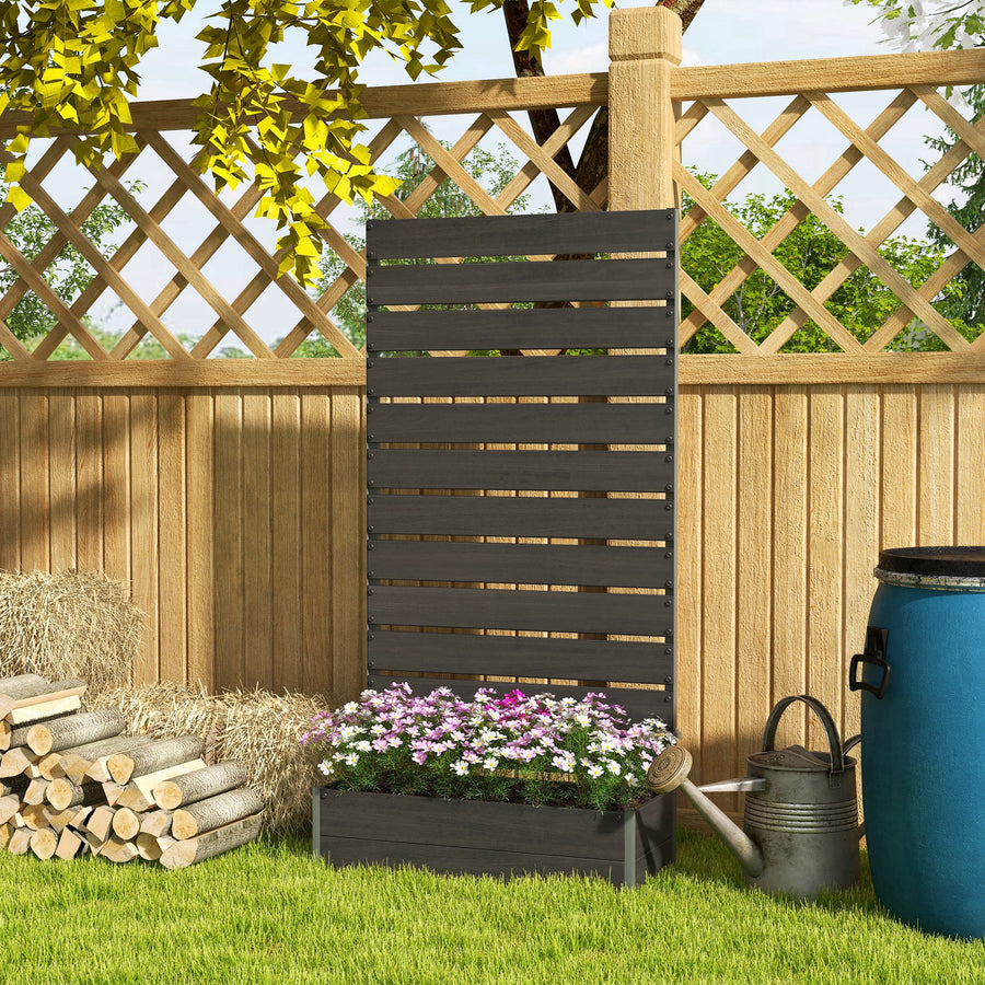 Raised Bed for Garden, Planter with Trellis for Climbing Plants, Vines, Planter Box with Drainage Gap, Black