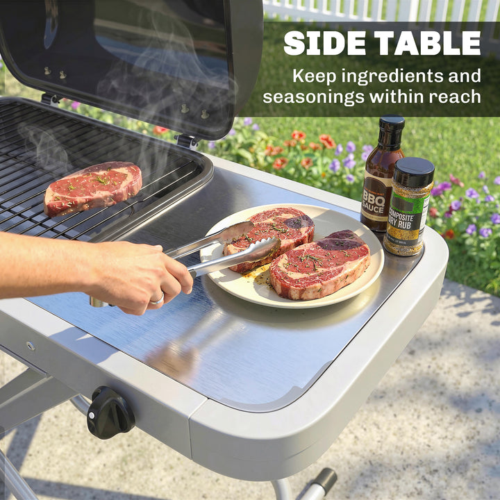 Foldable Gas BBQ Grill with Side Table, Portable Gas Barbecue Grill wi