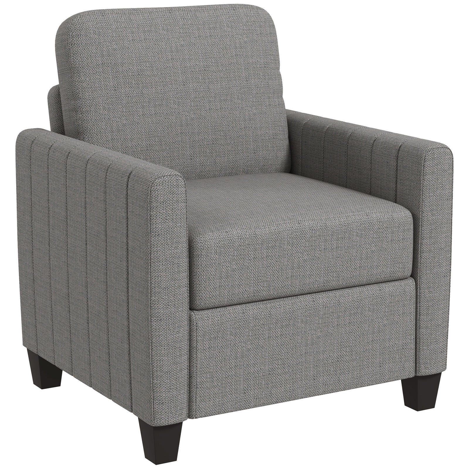 Modern Boxy Linen-Look Armchair - Light Grey