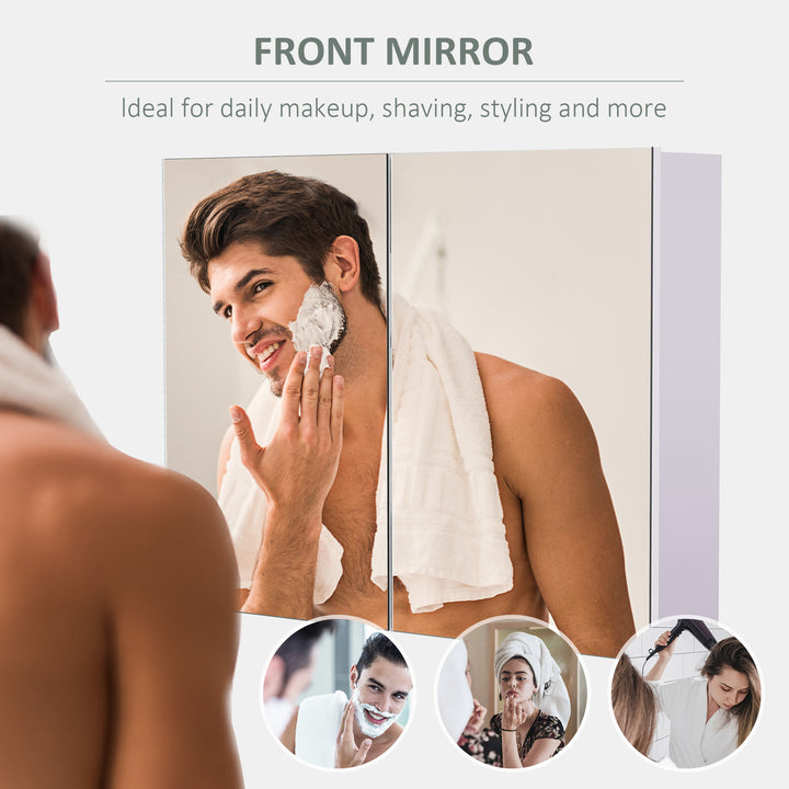 80 x 15 cm Double Door Bathroom Mirror Cabinet - White