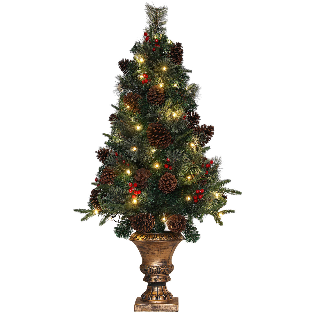 4ft Artificial Christmas Tree with 60 Warm White LED Lights, 8 Modes and Remote, Realistic Xmas Tree with Trophy Stand for Party Decoration, Green