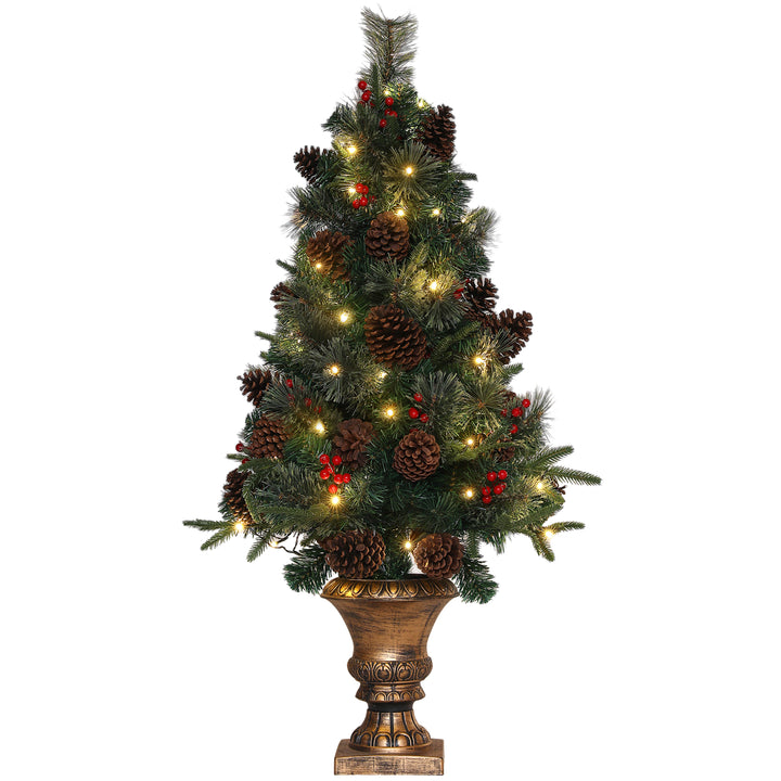4ft Artificial Christmas Tree with 60 Warm White LED Lights, 8 Modes and Remote, Realistic Xmas Tree with Trophy Stand for Party Decoration, Green