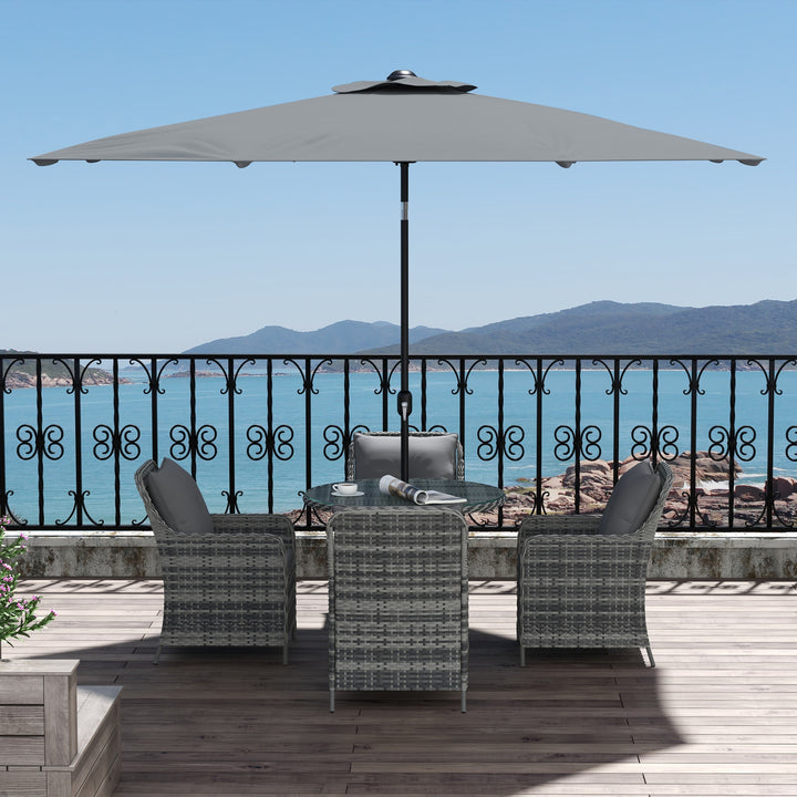 4 Seater Rattan Dining Set with Parasol & Cushions - Mixed Grey