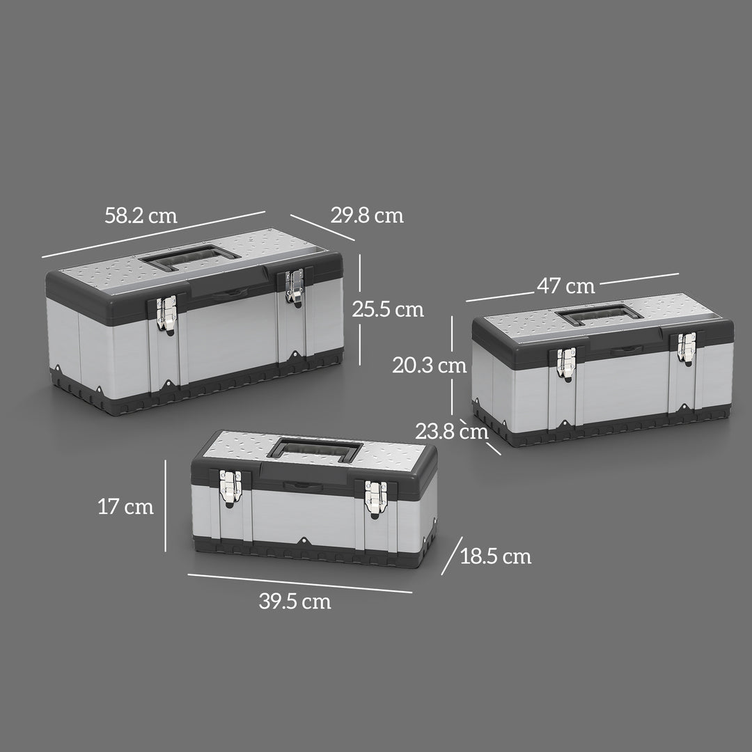3 Pieces Stainless Steel Toolbox Set, 23"/ 19"/ 16"