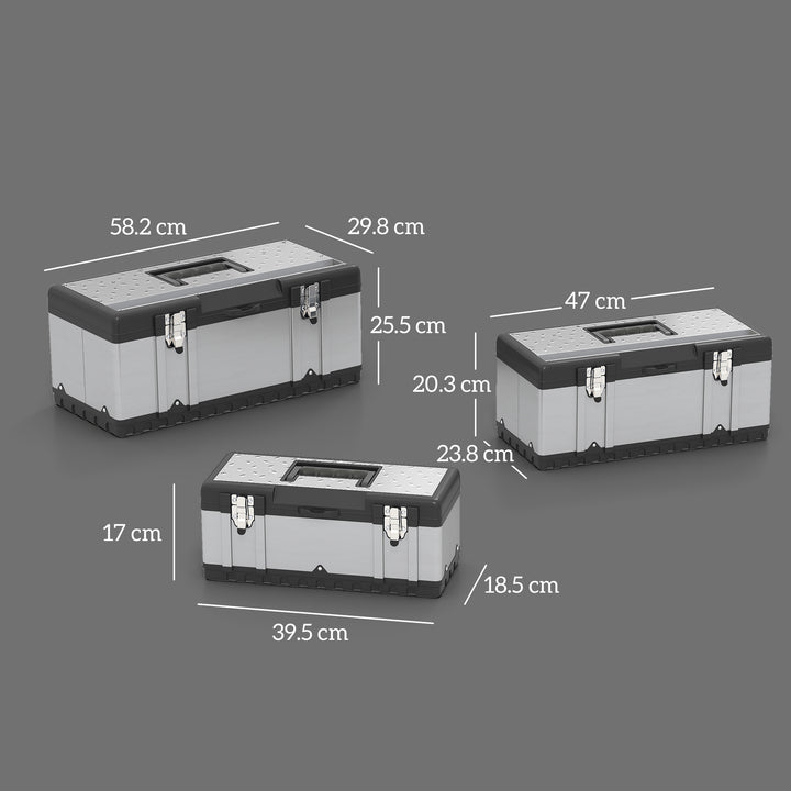 3 Pieces Stainless Steel Toolbox Set, 23"/ 19"/ 16"