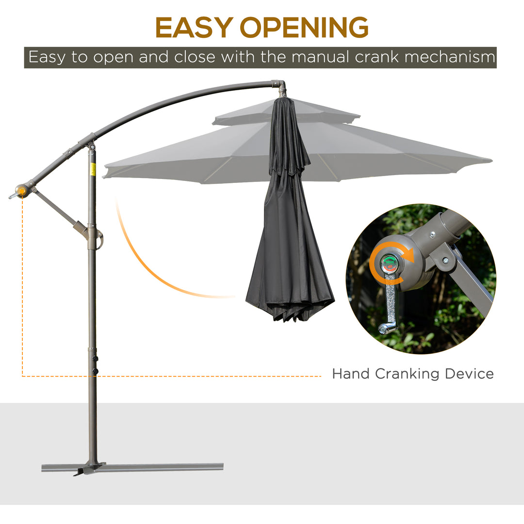 MCL 2.7m Banana Parasol Cantilever Umbrella with Crank Handle, Double Tier Canopy and Cross Base for Outdoor, Hanging Sun Shade, Black