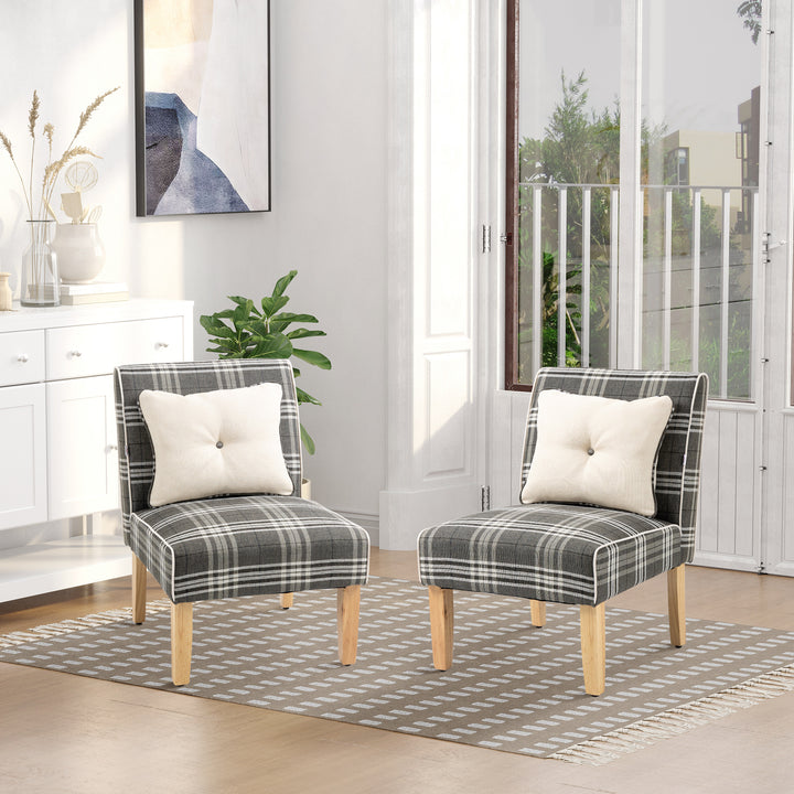 Modern Dining Chairs Set of 2, Accent Chair with Patterned Upholstery, Throw Pillows and Rubber Wood Legs, for Kitchen Living Room, Grey