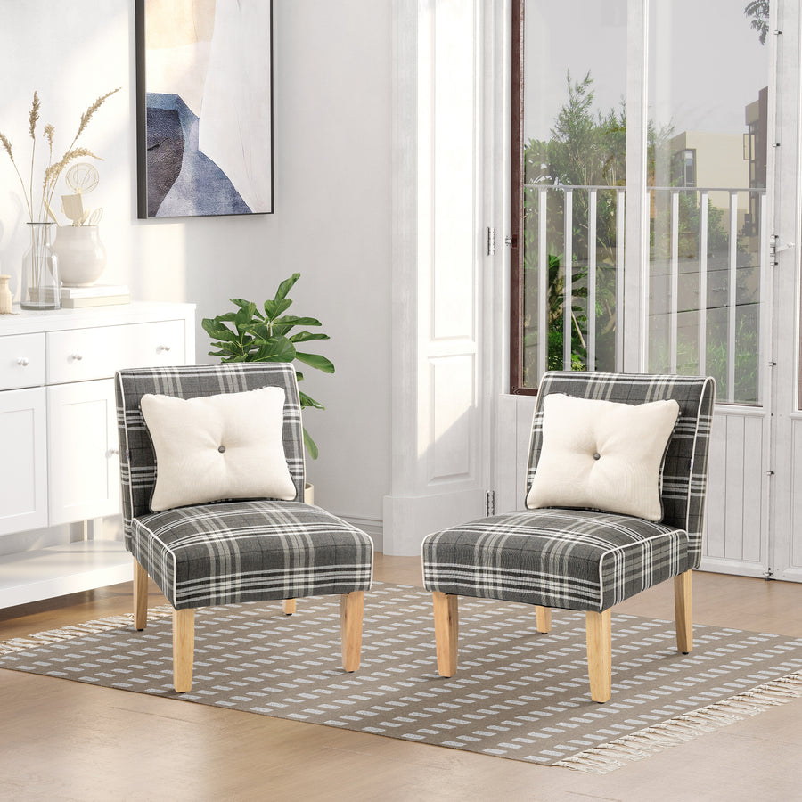 Modern Dining Chairs Set of 2, Accent Chair with Patterned Upholstery, Throw Pillows and Rubber Wood Legs, for Kitchen Living Room, Grey