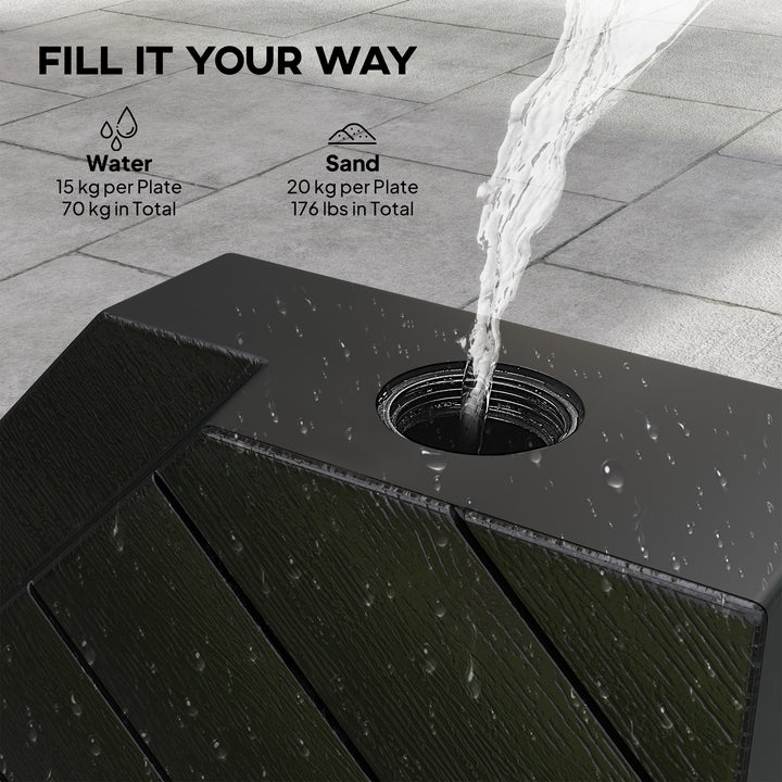 Umbrella Weights for Cantilever Parasols, Set of 4 Heavy Duty Parasol Base Stand Weights, 80kg Sand or 60kg Water Filled, Black