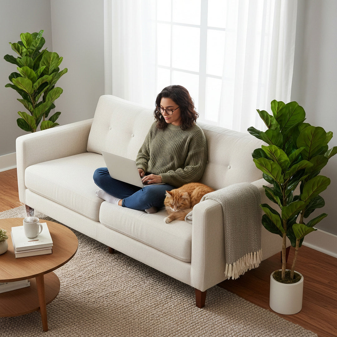 120cm Set of 2 Artificial Fiddle Leaf Fig Trees - Green