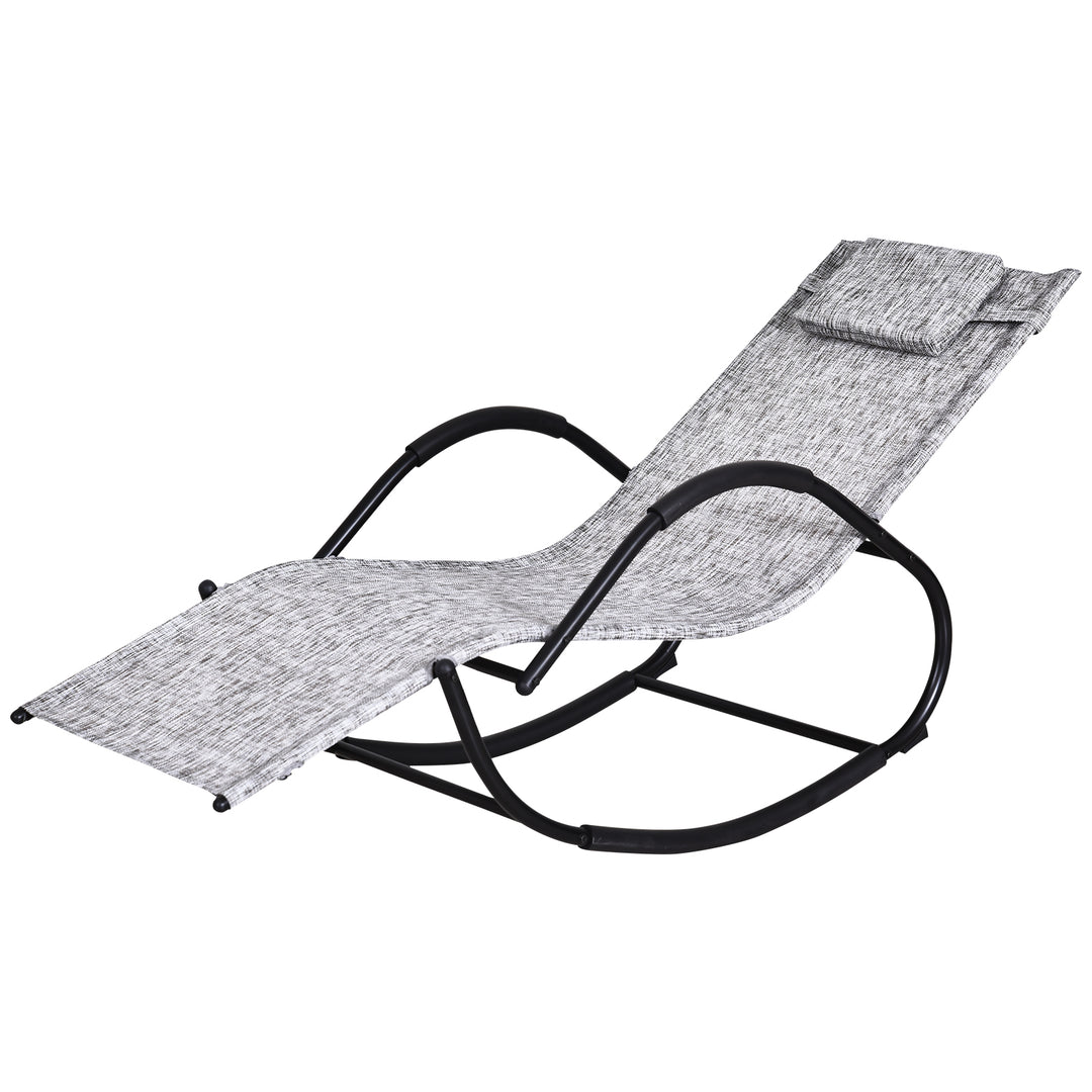 Steel Frame Zero Gravity Rocking Lounge Chair w/ Pillow Grey