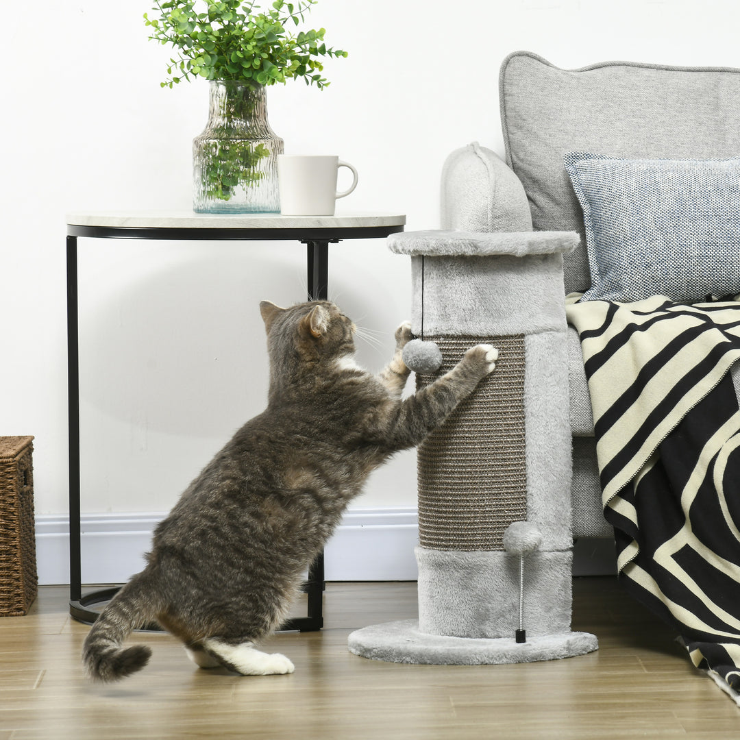 58cm Cat Scratching Post, with Covered Plush, Play Balls, for Corner Walls - Grey