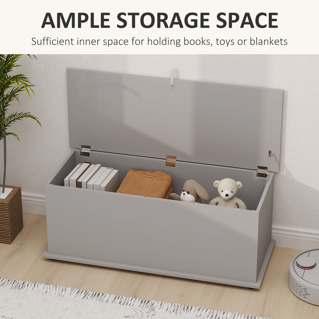 113L Storage Chest, Storage Box with Flip-Top Lid and 2 Safety Hinges, Storage Trunk for Living Room, Entryway, 100 x 40 x 40 cm, Grey