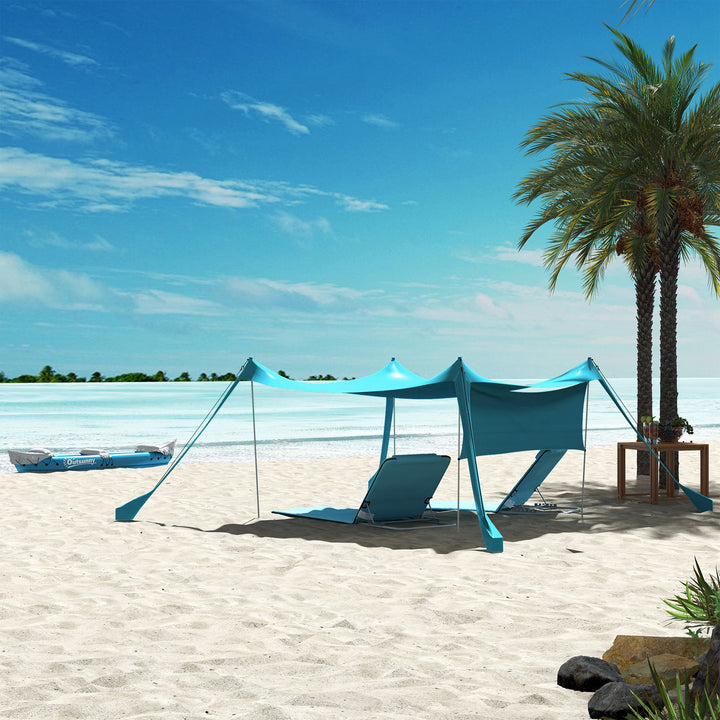 Set of Two Metal Frame Beach Chairs, with Reclining Backs - Blue