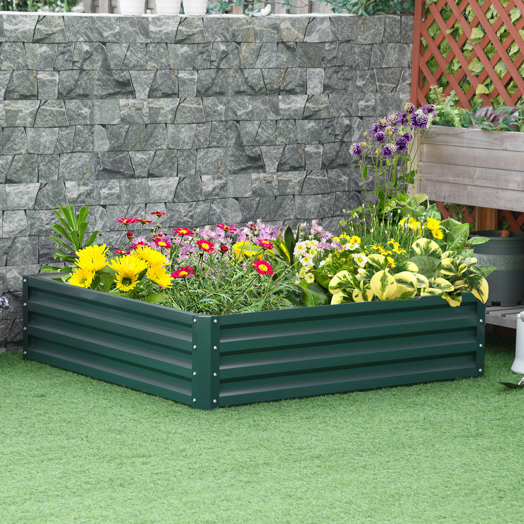 Outsunny Raised Garden Bed Metal Planter Box for plants, flowers and other vegetation, 120x120x30cm, Green | Aosom UK