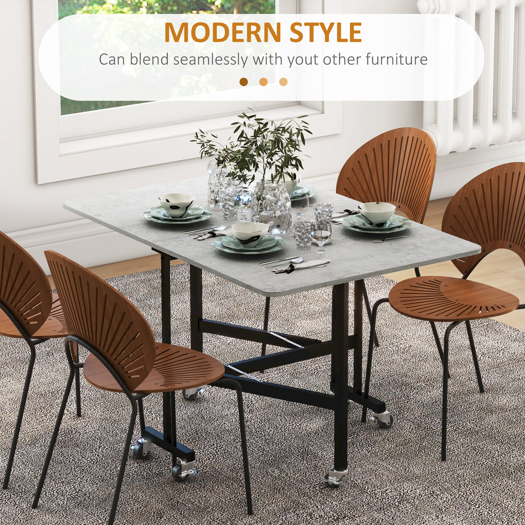 Mobile Drop Leaf Table, Folding Dining Table with 6 Wheels & Brakes, Kitchen Table for Small Spaces, Grey Marble Effect